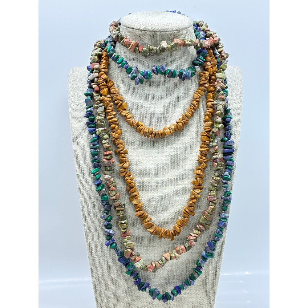 Natural Chip Bead Necklace Lot of 3 Multicolor